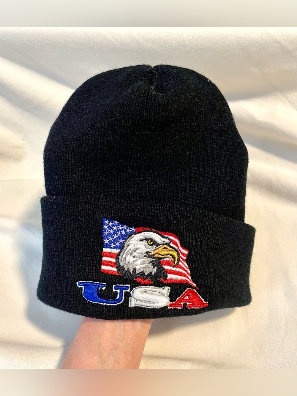 Embroidered USA & Eagle Beanie/Knit Hat - One Size - Black - Unbranded